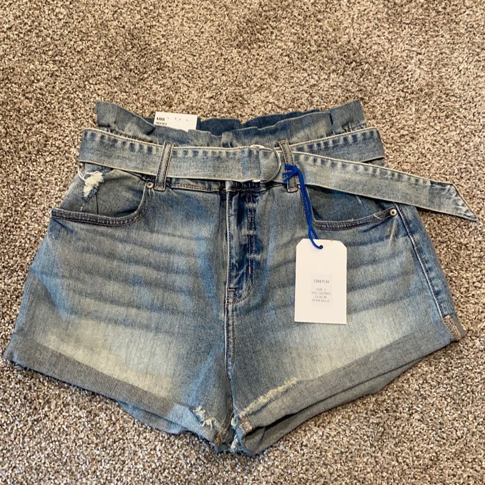 High rise paperbag rolled shortie shorts